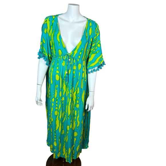 True Destinations Cover up Dress Size M Boho long maxi colorful tassel vacation - Picture 2 of 14